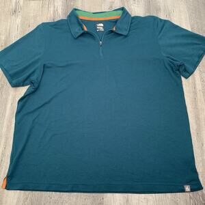 THE NORTH FACE Polo Shirt Mens XL Green Zip Up FLASH DRY Recycled Polyester Wick